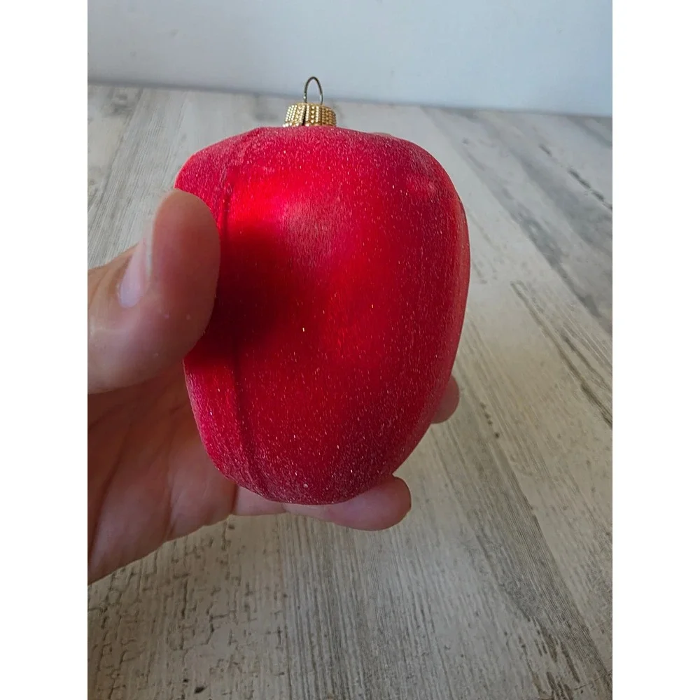 Vintage Kurt Adler Apple glass glitter life size ornament lifelike fruit Xmas